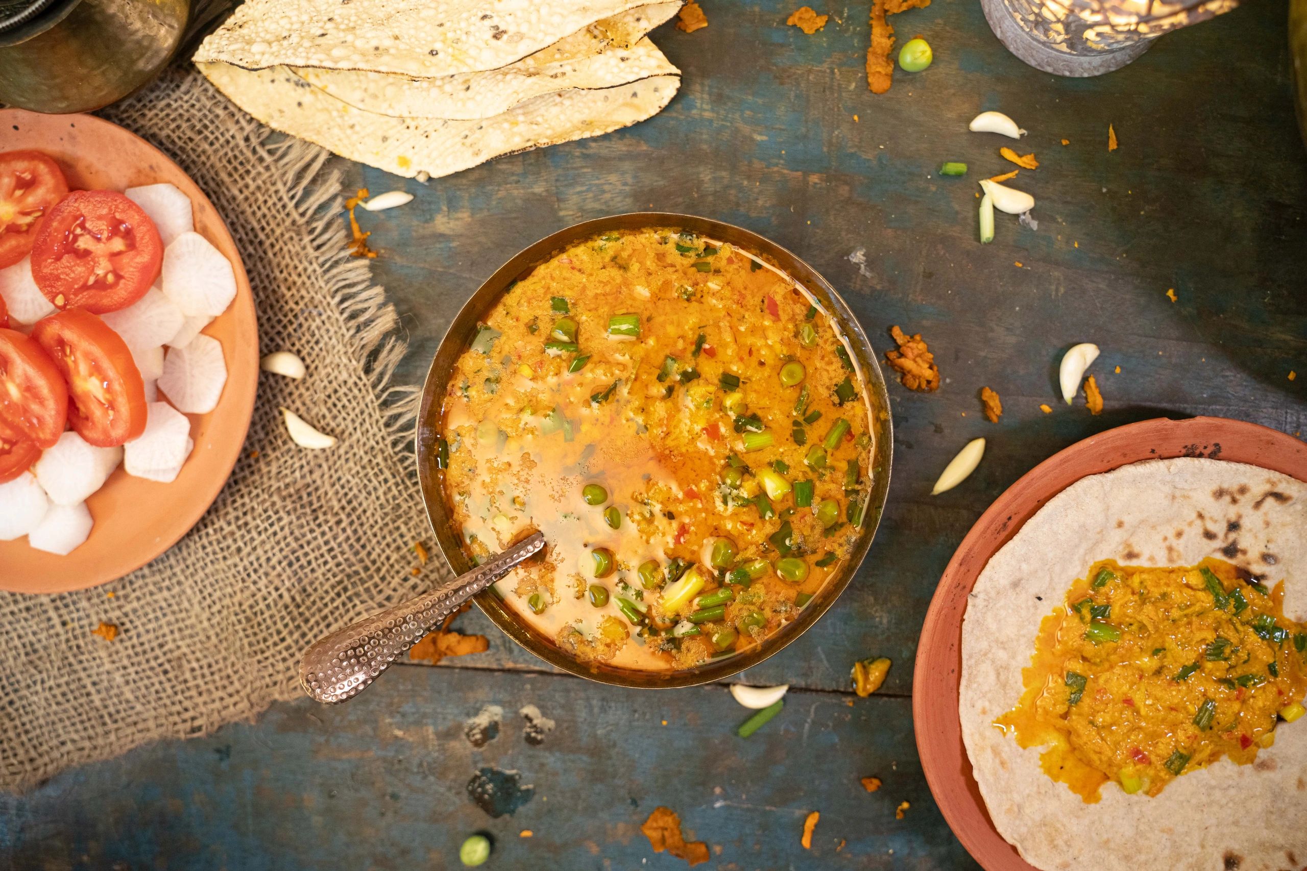 Turmeric vegetable curry in a bowl